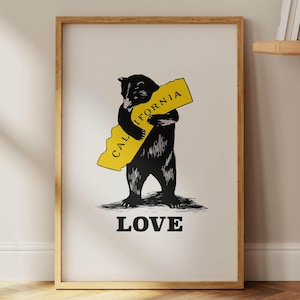 Bear Hugs California Print Retro California Art Wall Decor Travel Golden State Wall Art Gift For Traveler Outdoorsy US Rustic State Symbol