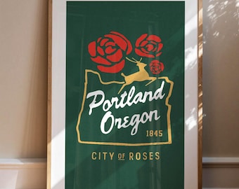 Retro Portland Print: City of Roses Poster Outdoors Wall Art