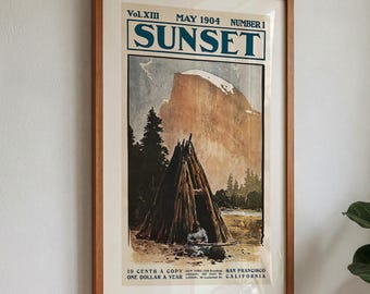 Vintage Yosemite Print: Retro Outdoors Art, Camping Poster, Wildlife Art, Cabin Decor