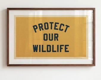 Retro Protect Wildlife Print: Rustic Outdoors Art, Patriotic Decor, Americana