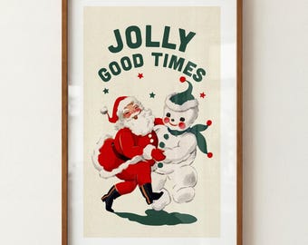 Kissing Santa Print: Retro Christmas Art Funny Xmas Poster Holiday Decor