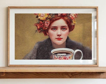 Coffee Girl Print: Retro Kitchen Decor, Vintage Style Bar Poster