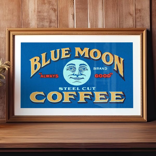 Stampa con etichetta per caffè Retro Moon: decorazione rustica per la cucina