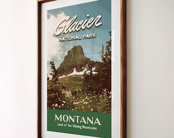 Glacier Park Print: Retro Montana Poster, Outdoors Wall Art