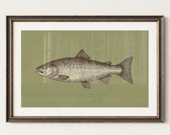 Retro Fisherman's Print Outdoors Art Rustic Fish Poster Lake House Wall Print Country Office Decor Outdoorsy Wall Art Fishing Gift for Dad