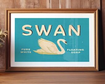 Retro Swan Soap Label Print: Vintage Style Bathroom Art