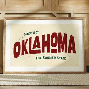 Retro Oklahoma Art Print Sooner State Oklahoma Poster Oklahoma Wall Decor Retro United States Wall Art Gift For Traveler or Oklahomans