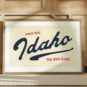 Impresión artística retro de Idaho, póster del estado de Idaho, decoración de pared de Idaho, arte de pared retro de Estados Unidos, regalo para viajeros o habitantes de Idaho