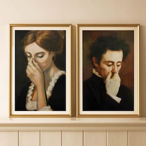 Funny Bathroom Wall Art Hers + His Bathroom Bundle Set of 2 Classical Painting Vintage Style Poster Prints Toilet Humor Amusing Gift