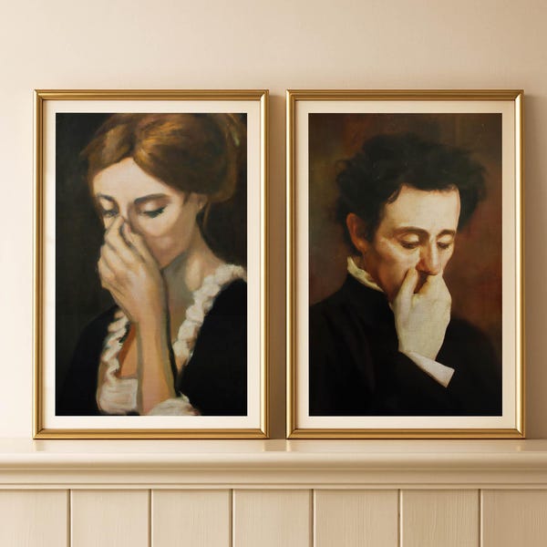 Funny Bathroom Wall Art Hers + His Bathroom Bundle Set of 2 Classical Painting Vintage Style Poster Prints Toilet Humor Amusing Gift