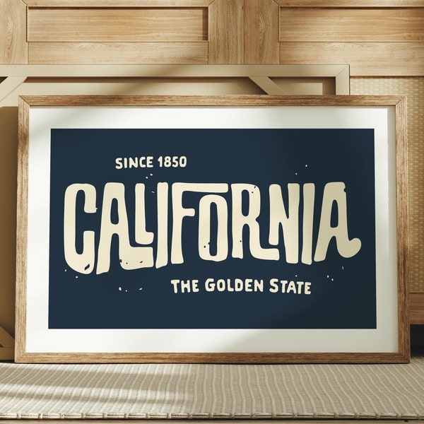 Retro California Art Print Golden State Poster California Wall Decor Retro United States Wall Art Gift For Traveler or Californians