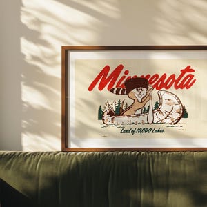 Impresión artística retro de Minnesota, póster de los lagos de Minnesota, arte mural de Minnesota, decoración de pared retro para exteriores, regalo para viajeros de Minnesota.