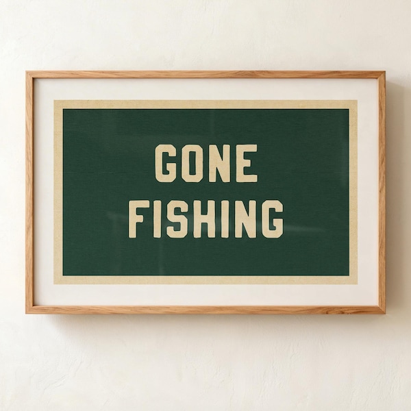 Retro Gone Fishing Print: Outdoors Art, Sportsman Poster, Nature Art, Cabin Decor