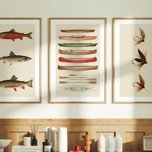 Retro Fiskekonsttryck: Väggdekorationer för utomhusbruk, set om 3 ALL 3 PRINTS