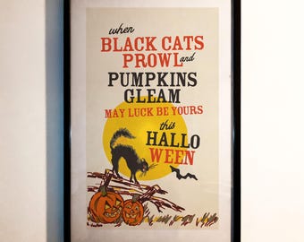 Retro Halloween Quote Print: Cat's & Pumpkins Poster