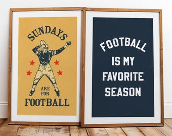Football Fan Prints: Retro Sports Wall Art, Set of 2