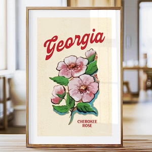 Retro Georgia Kunst Blumendruck Cherokee Rose Poster Georgia Wandkunst Retro Zustand Wanddekor Geschenk für Reisende