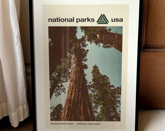 National Park Poster: Retro Redwood Print, California Travel Art