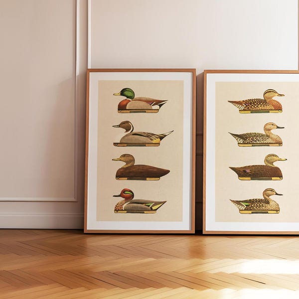 Retro Ente Art Prints Jagd Kunst Ente Decoy Posters 2er Set Outdoorsy Wanddrucke Home Office Dekor Natur Wandkunst Jagd Geschenk für Papa