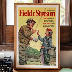 Impression de pêche rétro affiche de pêche vintage pêcheur à la ligne décoration murale pêche à la mouche art mural plein air sportif pêcheur papa cadeau pour lui