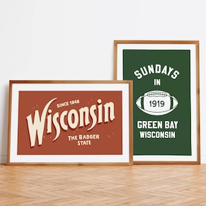 Retro Wisconsin Prints Set of 2 Wisconsin Art Badger State Art Posters Wisconsin Home Gift for Lake House Outdoorsy Wall Art