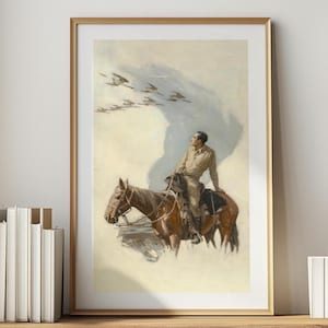 Old Time Western Art Retro Horse + Cowboy Print Vintage Western Wall Decor Western Painting Print Outdoorsy Wall Art Horse Gift for Dad