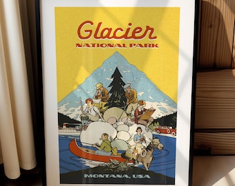 Retro Montana Print: Glacier Park Poster, State Travel Wall Art