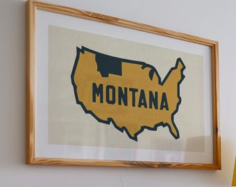 Retro Montana Map Print: Treasure State Poster, Outdoors Wall Art
