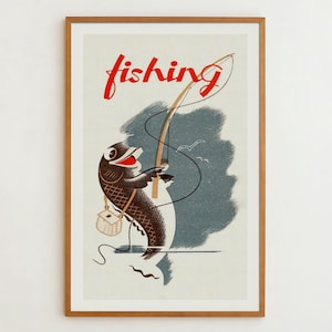 Retro Fly Fishing Print Vintage Fishing Wall Art Kids Room Fishing Poster Digital Download Printable Art Fishing Gift For Him