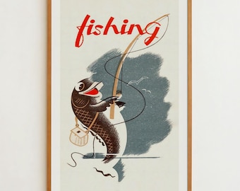 Vintage Fly Fishing Art Print: Retro Travel Poster, Outdoors Decor