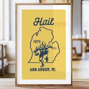 Retro Football Print Michigan Wall Art College Sports Team Poster Football Gift for Sports Lover Wall Decor Ann Arbor Dad Gift