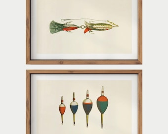 Old Time Fishing Art Posters Retro Fishing Gear Prints Set of 2 Fisherman Wall Prints Vintage Angling Artwork Fishing Gift for Dad
