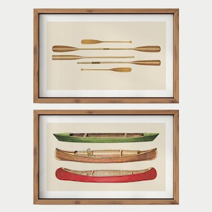 Retro Canoe Prints Outdoors Art Canoe + Paddle Posters Set of 2 Outdoorsy Wall Prints Office Decor Nature Wall Art Fishing Gift for Dad