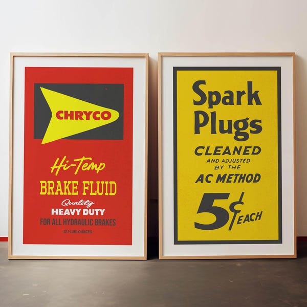 Retro Gas Station Art Prints Gift for Dad Garage Posters Set of 2 Garage Prints Mens Office Wall Art Workshop Decor for Garage