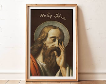 Funny Jesus Bathroom Print, Vintage Toilet Humor Wall Art