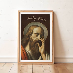 Jesus Painting Bathroom Art Funny Poster Print Vintage Midcentury Wall Art Toilet Humor Classical Decor Mens Bathroom Amusing Gift for Him