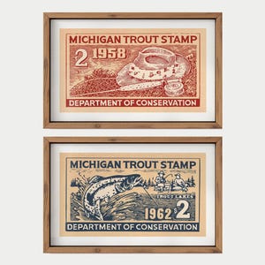 Missouri Angeln Stempel Druckt Retro Natur Kunst Geschenk für Fischer Poster 2er-Set Angeln Wand Kunst Cabin Decor Outdoorsy Geschenk für Papa