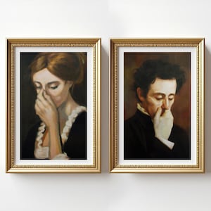 Funny Bathroom Wall Art Hers + His Bathroom Bundle Set of 2 Classical Painting Vintage Style Poster Prints Toilet Humor Amusing Gift