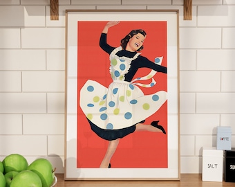 Dancing Kitchen Print Wall Decor Retro Kitchen Wall Art Color Pop Art Cooking Poster Food Humor Fun Gift for Home Cook