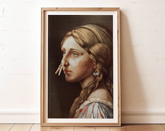 Lady Painting Bathroom Art Funny Classical Painting Poster Print Digital Download Printable Art Vintage Midcentury Toilet Humor Amusing Gift