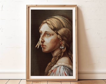 Funny Bathroom Art Print | Midcentury Woman with Clothespin