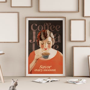 Vintage Coffee Wall Art Coffee Bar Decor Retro Coffee Print Bar Cart Poster Fun Kitchen Dining Decor Coffee Drinker Gift for Friend