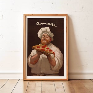 Lustige Küche Kunst Wand Dekor Pizza Liebe Vintage Stil Klassische Malerei Poster Digital Download druckbare Kunst Kochen Humor Essen Geschenk