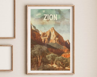 Zion Nationalpark Poster, Vintage Reisekunstdruck