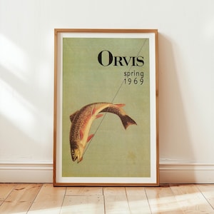 Trout Fly Fishing Print Vintage Poster Art Retro Travel Decor Moody Cabin Wall Art Outdoor Sports Fisherman Gift For Dad