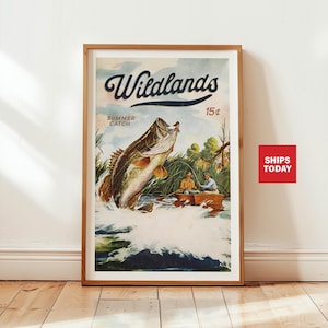 Stampa di pesca in barca, regalo per pescatore, poster artistico retrò, decorazione da parete con pescatore, opera d'arte da pesca, arte da parete all'aria aperta, papà pescatore