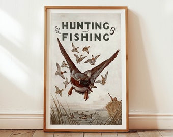 Hunting + Fishing Art Print Vintage Fishing Poster Hunting Gift for Dad Retro Fisherman Wall Art Outdoorsy Wall Decor Geese Artwork