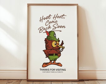 National Park Print Give a Hoot Poster National Parks Gift For Traveler Retro Travel Artwork Parks + Forest Print Outdoorsy Wall Art Decor