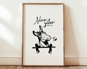 Funny Donkey Bathroom Print | Rustic Toilet Humor Wall Art