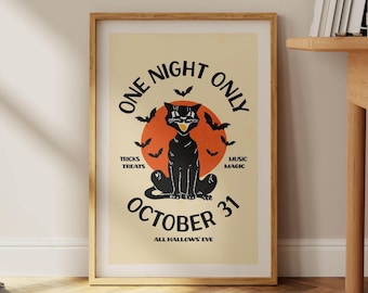 Retro Halloween Black Cat Art Print (Digital Download)